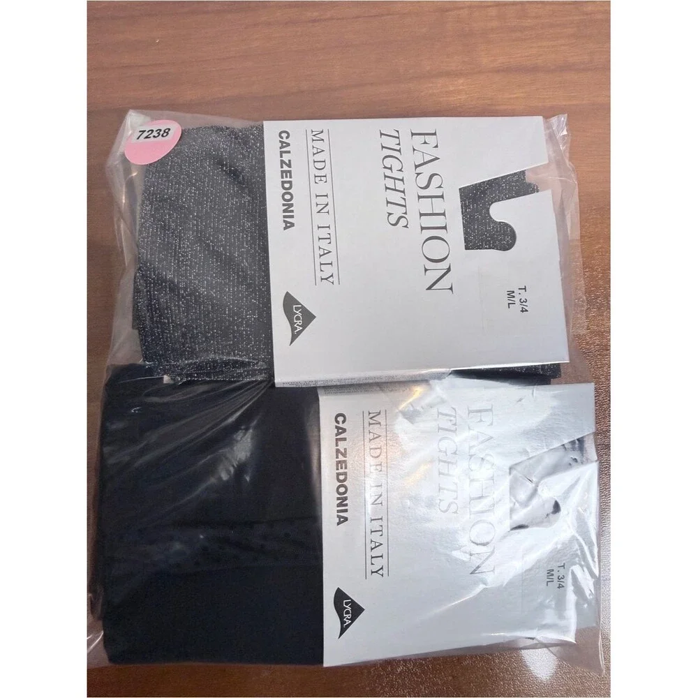 Calzedonia 5 Packs Black & Silver Fashion Tights Made in Italy M/L NWT